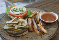 coconut bacon cheeseburger yucca fries luvburger 
 - Costa Rica