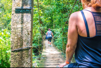 People Crossing The Celeste River Hanging Bridge
 - Costa Rica